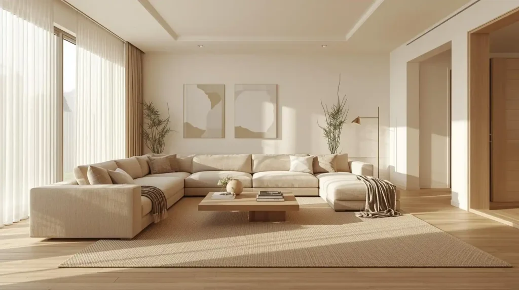 Large cream modular sectional sofa on a neutral rug, illustrating must-have contemporary home accents for spacious comfort