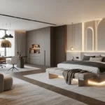 How to decorate a large bedroom with luxury zoning, modern furniture, and warm lighting for a premium interior look.
